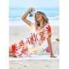image:imageEkouaer Womens Swimsuit Coverup Short Sleeve Beach Cover Up Dress V Neck Bikini BeachwearWhite Red Leaf01