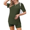 image:imageEkoauer Women 2 Piece Maternity Pajamas Set Lightweight Pregnancy Outfit Ribbed Knit Postpartum Loungewear Set with PocketArmy Green