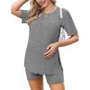 image:imageEkoauer Women 2 Piece Maternity Pajamas Set Lightweight Pregnancy Outfit Ribbed Knit Postpartum Loungewear Set with PocketLight Grey