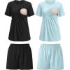 image:imageEkouaer 2 Pack Womens Nursing Pajamas Set Double Layer Maternity Pjs Postpartum Loungewear Set Breastfeeding Tops amp ShortsBlackLight Blue