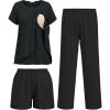image:imageEkouaer 3 PCS Maternity Nursing Pajamas Set Postpartum Breastfeeding Short Sleeve Shirts Pregnancy Shorts amp Pants Pjs SXXLBlack