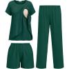 image:imageEkouaer 3 PCS Maternity Nursing Pajamas Set Postpartum Breastfeeding Short Sleeve Shirts Pregnancy Shorts amp Pants Pjs SXXLDark Green