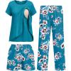 image:imageEkouaer 3 PCS Maternity Nursing Pajamas Set Postpartum Breastfeeding Short Sleeve Shirts Pregnancy Shorts amp Pants Pjs SXXLGreen Print