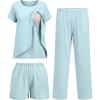 image:imageEkouaer 3 PCS Maternity Nursing Pajamas Set Postpartum Breastfeeding Short Sleeve Shirts Pregnancy Shorts amp Pants Pjs SXXLLight Blue
