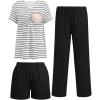 image:imageEkouaer 3 Piece Postpartum Nursing Pajamas Set Short Sleeve Breastfeeding Shirts Pregnancy Shorts amp Pants Maternity PjsBlack White Stripes