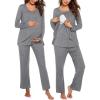 image:imageEkouaer Maternity Nursing Pajama Set Long Sleeve Top amp Pants with Pockets Breastfeeding Sleepwear Double Layer PregnancyGrey