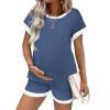 image:imageEkouaer Maternity Pajamas 2 Piece Outfits Waffle Knit Short Sleeve Tops and Shorts Loungewear Set Pregnancy ClothesBlue