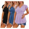 image:imageEkouaer Maternity Shirts 3 Packs Flying Short Sleeve Nursing Tops Pregnancy ClothesLight Purpleblackdark Blue3pcs