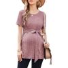 image:imageEkouaer Maternity Tops Short Sleeve Pregnancy Shirts Tee Tunic Casual T Shirt Ribbed Knit Pregnant ClothesAblushredpink