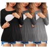 image:imageEkouaer Women 3 Packs Nursing Shirts Long Sleeve Breastfeeding Tops Round Neck Postpartum Clothes Double Layer Maternity TeeBlack  Medium Gray  Dark Grey