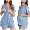 image:imageEkouaer Womens Maternity Nursing Pajama Sets Button Down Postpartum Pajamas Short Sleeve Breastfeeding ClothesLight Blue