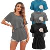 image:imageEkouaer Womens Maternity Shirts Short Sleeves Nursing Tops 3 Pack Double Laye Breastfeeding Tees Pregnancy Clothes SXXL3pcs Black  Deep Grey  Blue Green