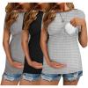 image:imageEkouaer Womens Nursing Tops 3 Pack Short Sleeve Ribbed Breastfeeding Shirts Double Layer Maternity Shirt Pregnancy ClothesBlackGreyGrey Stripes