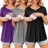 image:imageEkouaer Womens Nursing Tops 3 Packs Short Sleeve Breastfeeding Shirts Double Layer Postpartum Shirt SXXLBlackLight GreyPurple