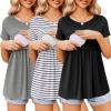 image:imageEkouaer Womens Nursing Tops 3 Packs Short Sleeve Breastfeeding Shirts Double Layer Postpartum Shirt SXXLBlackLight GreyStripe