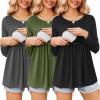 image:imageEkouaer Womens Nursing Tops Long Sleeve Nursing Shirts Double Layer Maternity Clothes 3 Packs Breastfeeding ShirtsBlackGreyArmy Green