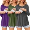 image:imageEkouaer Womens Nursing Tops Long Sleeve Nursing Shirts Double Layer Maternity Clothes 3 Packs Breastfeeding ShirtsPurpleArmy GreenGrey