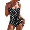 image:imageEkouaer Womens One Piece Swimsuit Ruched Tummy Control Bathing Suits Vintage Retro Push Up SwimwearBlack With White Dots
