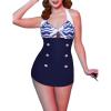 image:imageEkouaer Womens One Piece Swimsuits Vintage Striped Skirt Bathing Suit Vintage Retro Push Up SwimwearBlue Pattern