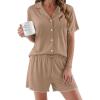 image:imageEkouaer Womens Pajama Sets Button Up Pjs Shorts Sets Soft Sleepwear 2 Piece Lounge Sets for Bridal Parties Postpartum SXXLKhaki