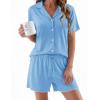 image:imageEkouaer Womens Pajama Sets Button Up Pjs Shorts Sets Soft Sleepwear 2 Piece Lounge Sets for Bridal Parties Postpartum SXXLLight Blue
