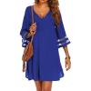 image:imageEkouaer Womens Swimsuit Cover Up 34 Bell Sleeve Beachwear Coverups Deep VNeck Bikini Beach Dress S3XLRoyal Blue