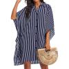 image:imageEkouaer Womens Swimsuit Cover Up 34 Sleeve Beachwear Bikini Coverups Button Down Oversized Cover Up Shirt S3XLNavy Blue Stripe