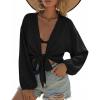 image:imageEkouaer Womens Swimsuit Cover Ups Tie Front Long Sleeve Top Kimono for Women Bikini Shirt Summer CardiganBlack