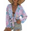 image:imageEkouaer Womens Swimsuit Cover Ups Tie Front Long Sleeve Top Kimono for Women Bikini Shirt Summer CardiganColor Printing