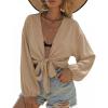 image:imageEkouaer Womens Swimsuit Cover Ups Tie Front Long Sleeve Top Kimono for Women Bikini Shirt Summer CardiganKhaki