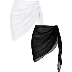 image:imageEkouaer 2 Pcs Sarong Coverups for Women Beach Wrap Skirt Chiffon Swimsuit Coverup for Swimwear SXXLAblackwhite