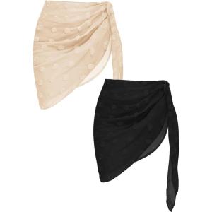 image:imageEkouaer 2 Pcs Sarong Coverups for Women Beach Wrap Skirt Chiffon Swimsuit Coverup for Swimwear SXXLBlackApricot Dot