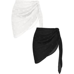 image:imageEkouaer 2 Pcs Sarong Coverups for Women Beach Wrap Skirt Chiffon Swimsuit Coverup for Swimwear SXXLBlackWhite Dot