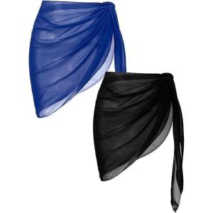 image:imageEkouaer 2 Pcs Sarong Coverups for Women Beach Wrap Skirt Chiffon Swimsuit Coverup for Swimwear SXXLBlueBlack