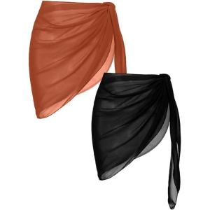image:imageEkouaer 2 Pcs Sarong Coverups for Women Beach Wrap Skirt Chiffon Swimsuit Coverup for Swimwear SXXLBrownBlack