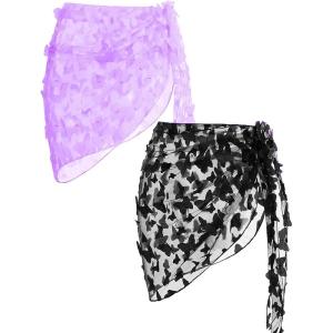 image:imageEkouaer 2 Pcs Sarong Coverups for Women Beach Wrap Skirt Chiffon Swimsuit Coverup for Swimwear SXXLButterflyblacklilac