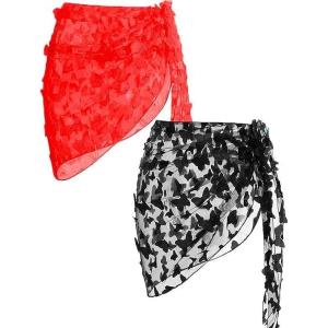 image:imageEkouaer 2 Pcs Sarong Coverups for Women Beach Wrap Skirt Chiffon Swimsuit Coverup for Swimwear SXXLButterflyblackred