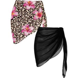image:imageEkouaer 2 Pieces Women Beach Sarongs Sheer Cover Ups Chiffon Bikini Wrap Skirt for Swimwear SXXLAblackLily Leopard