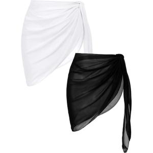 image:imageEkouaer 2 Pieces Women Beach Sarongs Sheer Cover Ups Chiffon Bikini Wrap Skirt for Swimwear SXXLAblackWhite