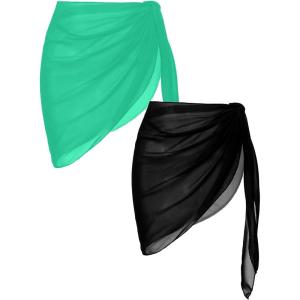 image:imageEkouaer 2 Pieces Women Beach Sarongs Sheer Cover Ups Chiffon Bikini Wrap Skirt for Swimwear SXXLBlackAqua Green
