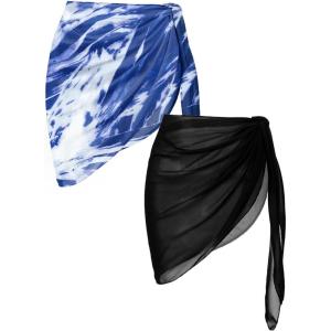 image:imageEkouaer 2 Pieces Women Beach Sarongs Sheer Cover Ups Chiffon Bikini Wrap Skirt for Swimwear SXXLBlackBlue Art Stripe