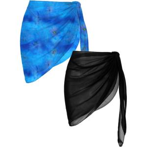 image:imageEkouaer 2 Pieces Women Beach Sarongs Sheer Cover Ups Chiffon Bikini Wrap Skirt for Swimwear SXXLBlackBlue Tiedye