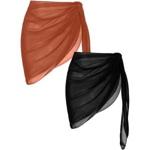 image:imageEkouaer 2 Pieces Women Beach Sarongs Sheer Cover Ups Chiffon Bikini Wrap Skirt for Swimwear SXXLBlackBrown