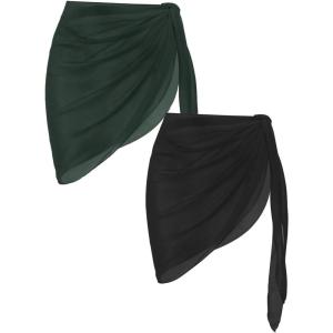 image:imageEkouaer 2 Pieces Women Beach Sarongs Sheer Cover Ups Chiffon Bikini Wrap Skirt for Swimwear SXXLBlackDark Green