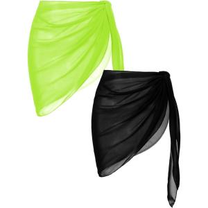 image:imageEkouaer 2 Pieces Women Beach Sarongs Sheer Cover Ups Chiffon Bikini Wrap Skirt for Swimwear SXXLBlackFluorescent Green