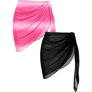 image:imageEkouaer 2 Pieces Women Beach Sarongs Sheer Cover Ups Chiffon Bikini Wrap Skirt for Swimwear SXXLBlackGradient Hot Pink