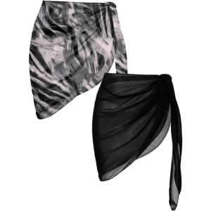image:imageEkouaer 2 Pieces Women Beach Sarongs Sheer Cover Ups Chiffon Bikini Wrap Skirt for Swimwear SXXLBlackGray Art Stripe