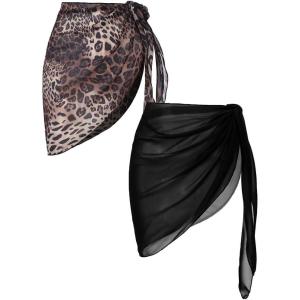 image:imageEkouaer 2 Pieces Women Beach Sarongs Sheer Cover Ups Chiffon Bikini Wrap Skirt for Swimwear SXXLBlackLeopard