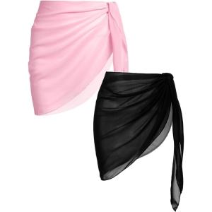 image:imageEkouaer 2 Pieces Women Beach Sarongs Sheer Cover Ups Chiffon Bikini Wrap Skirt for Swimwear SXXLBlackPink