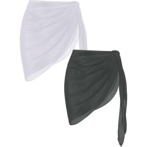 image:imageEkouaer 2 Pieces Women Beach Sarongs Sheer Cover Ups Chiffon Bikini Wrap Skirt for Swimwear SXXLWhiteGrey